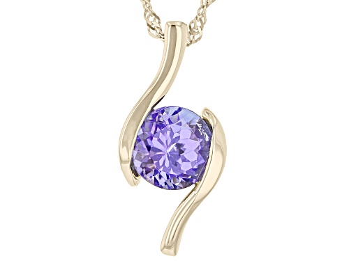 0.81ct Round Tanzanite 10K Yellow Gold Solitaire Pendant With Chain