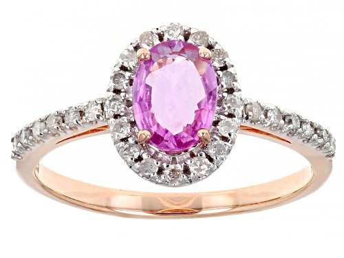 Photo of 0.65ct Oval Pink Sapphire With 0.21ctw White Diamond Rhodium Over 10K Rose Gold Ring - Size 7