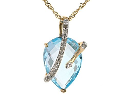 Photo of 4.70ct Pear Glacier Topaz(TM) With 0.08ctw Diamond Accent 10K Yellow Gold Pendant With Chain