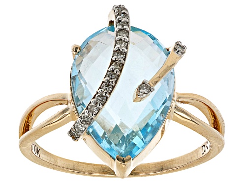 Photo of 4.70ct Pear Glacier Topaz(TM) With 0.09ctw Round White Diamond Accents 10k Yellow Gold Ring - Size 7