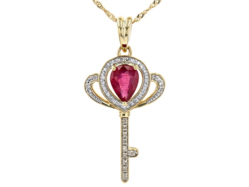 Photo of 1.50ct Mahaleo Ruby(R) With 0.18ctw White Diamond 10k Yellow Gold Key Pendant With Chain