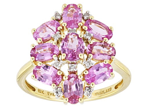 2.20ctw Oval Pink Sapphire With .07ctw Round White Diamond Accent 10k Yellow Gold Ring - Size 12
