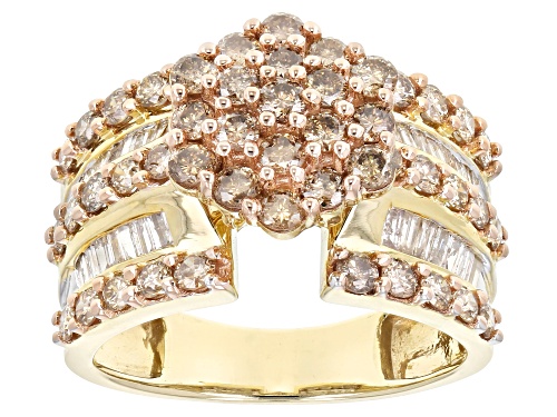 2.00ctw Round Champagne & Baguette White Diamond 10k Yellow Gold Cluster Ring - Size 8