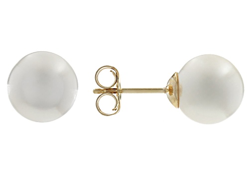 8-8.5mm White Cultured Japanese Akoya Pearl 14k Yellow Gold Stud Earrings