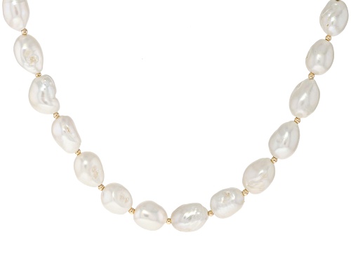 10.5-11.5mm White Cultured Freshwater Pearl 18k Yellow Gold Over Sterling Silver 18" Necklace - Size 18