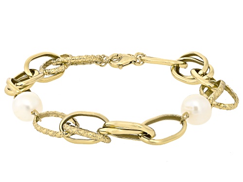 8.5mm White Cultured Freshwater Pearl 14k Gold Over Sterling Silver Bracelet - Size 7