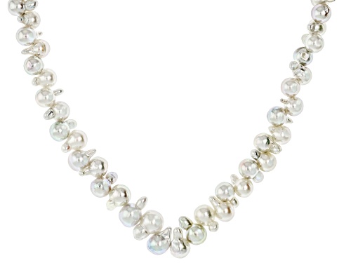 3-5mm Multi-Color Cultured Japanese Akoya Pearl Rhodium Over Sterling Silver Necklace - Size 18