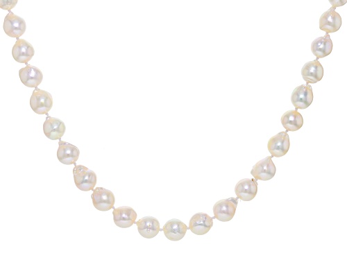 8mm White Cultured Japanese Akoya Pearl Rhodium Over Sterling Silver Necklace - Size 18