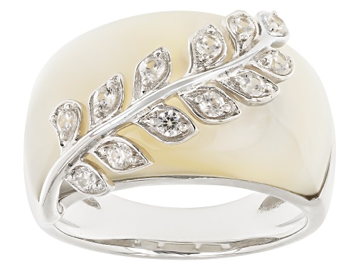 White South Sea Mother-Of-Pearl With White Zircon Rhodium Over Sterling Silver Ring - Size 6