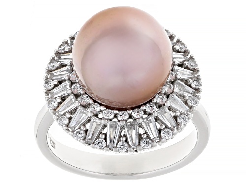 Genusis Pearls™ 10.5mm Pink Cultured Freshwater Pearl And Bella Luce® Rhodium Over Silver Ring - Size 7