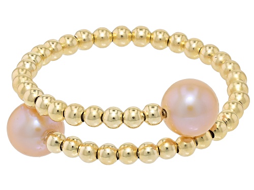 5-6mm Pink Cultured Freshwater Pearl 14k Yellow Gold Adjustable Bypass Ring with Memory Wire