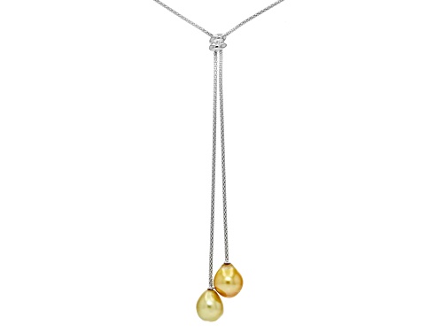 12mm Golden Cultured South Sea Pearl Rhodium Over Sterling Silver Necklace - Size 26