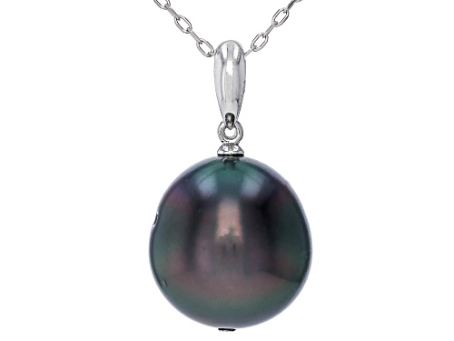 13-14mm Cultured Tahitian Pearl Rhodium Over 14k White Gold Pendant With Chain