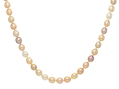7-8mm Multi-Color Cultured Freshwater Pearl 14k Yellow Gold Necklace - Size 18