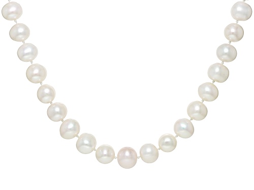 9.5-10.5mm White Cultured Freshwater Pearl Rhodium Over Sterling Silver Necklace - Size 18
