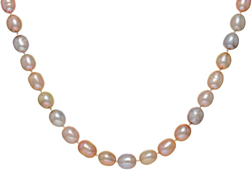 7-8mm Multi-Color Cultured Freshwater Pearl Rhodium Over Sterling Silver Necklace - Size 18