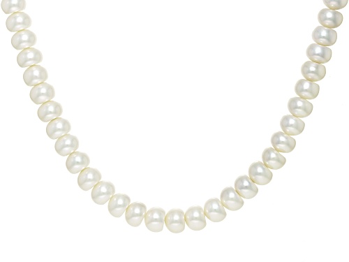 9-10mm White Cultured Freshwater Pearl Rhodium Over Sterling Silver Necklace - Size 18
