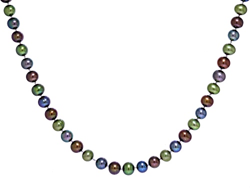 6-7mm Multi-Color Freshwater Pearl Rhodium Over Sterling Silver Necklace - Size 18