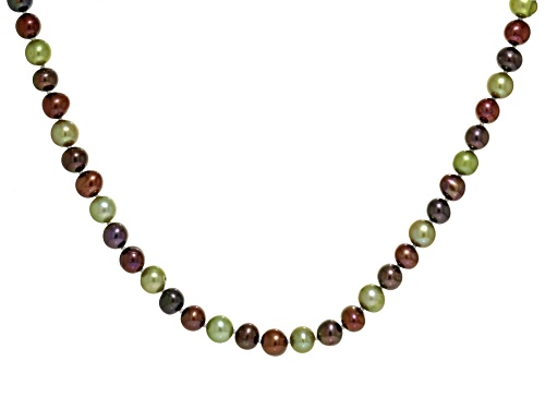 6-7mm Multi-Color Freshwater Pearl Rhodium Over Sterling Silver Necklace - Size 22