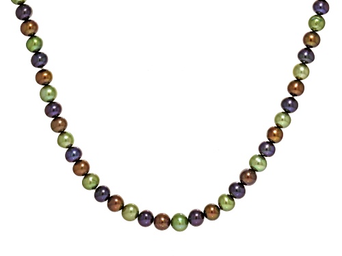 6-7mm Multi-Color Freshwater Pearl Rhodium Over Sterling Silver Necklace - Size 36