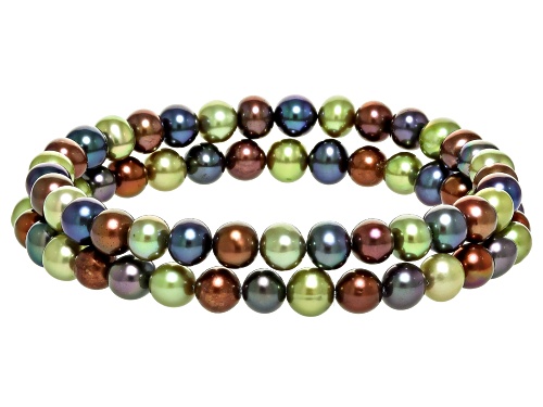 6-7mm Multi-Color Freshwater Pearl Bracelet Set of 2