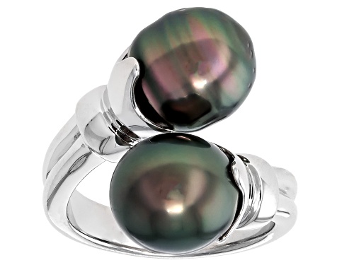 9.5-11mm Cultured Tahitian Pearl Rhodium Over Sterling Silver Ring - Size 8
