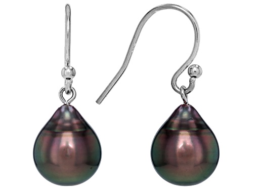 9-10mm Cultured Tahitian Pearl Rhodium Over Sterling Silver Earrings