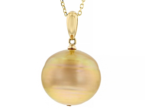 14-15mm Golden Cultured South Sea Pearl 14k Yellow Gold Pendant