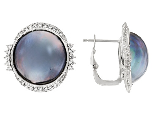 16mm Blue Cultured South Sea Mabe Pearl & Bella Luce® Rhodium Over Sterling Silver Earrings