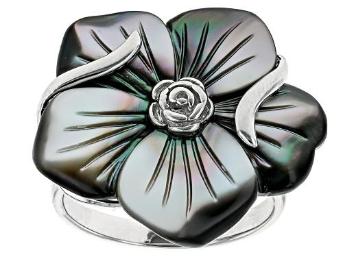 Tahitian Mother-Of-Pearl Rhodium Over Sterling Silver Ring - Size 7