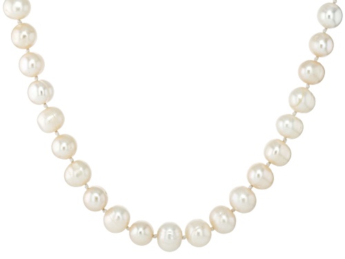 9.5mm White Cultured Freshwater Pearl Rhodium Over Sterling Silver Necklace - Size 18