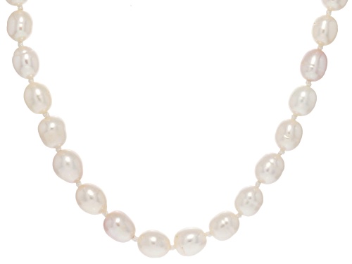 9.5mm White Cultured Freshwater Pearl Rhodium Over Sterling Silver 24 Inch Strand Necklace - Size 24