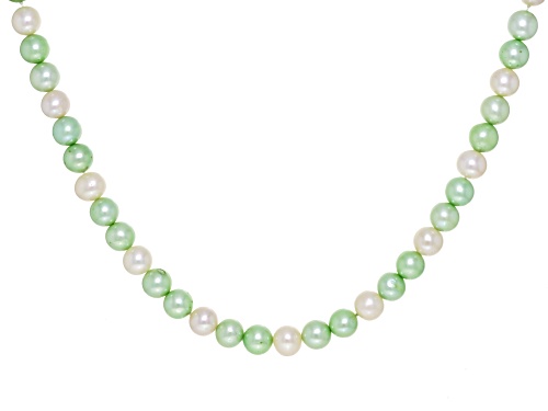 7.5mm Pistachio & White Cultured Freshwater Pearl Rhodium Over Sterling Silver Necklace - Size 20