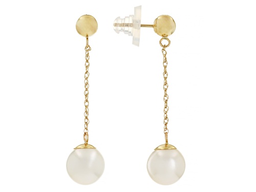 8mm White Cultured Japanese Akoya Pearl 14k Yellow Gold Earrings
