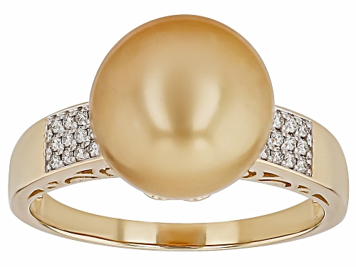 9mm Golden Cultured South Sea Pearl & Moissanite Fire® 0.24ctw DEW 14k Yellow Gold Ring - Size 12