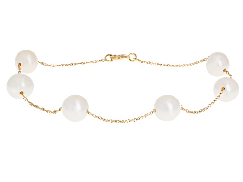6mm White Cultured Freshwater Pearl 14k Yellow Gold Bracelet