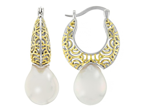 Genusis™ 11mm White Cultured Freshwater Pearl 18k Gold & Rhodium Over Silver Two-Tone Earrings