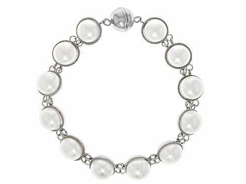 9mm White Cultured Freshwater Pearl Stainless Steel Bracelet