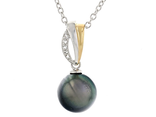 9mm Cultured Tahitian Pearl With Topaz Rhodium & 18k Gold Over Silver Two-Tone Pendant With Chain