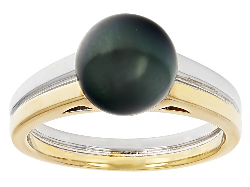 8mm Cultured Tahitian Pearl Rhodium & 18k Yellow Gold Over Sterling Silver Two-Tone Ring - Size 12