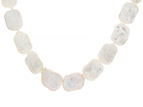 12-16mm White Cultured Freshwater Pearl Rhodium Over Sterling Silver 20 Inch Necklace - Size 20