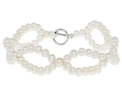 4-6mm White Cultured Freshwater Pearl Sterling Silver Bracelet