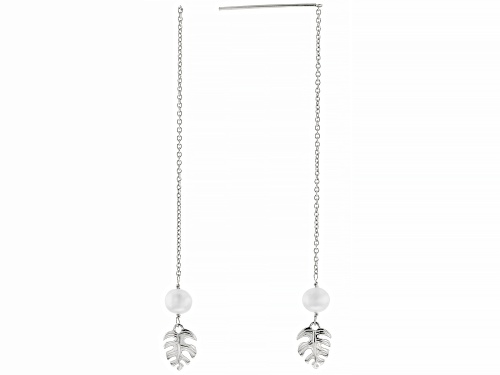 5mm White Cultured Freshwater Pearl Rhodium Over Sterling Silver Earrings