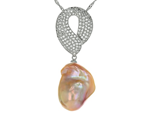 Genusis™ 14mm Cultured Freshwater Pearl With Topaz Rhodium Over Sterling Silver Pendant With Chain