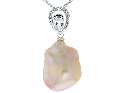 Genusis™ 14mm Cultured Freshwater Pearl With White Topaz Rhodium Over Silver Pendant With Chain