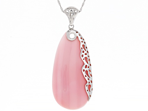 Pink Conch Shell Rhodium Over Sterling Sliver Pendant With Chain