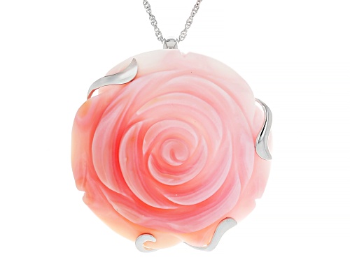 Pink Conch Shell Rhodium Over Sterling Sliver Pendant With Chain