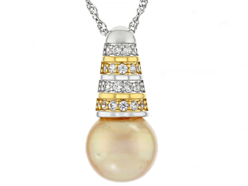 11mm Golden Cultured South Sea Pearl With Topaz 18k Gold & Rhodium Over Silver Enhancer With Chain