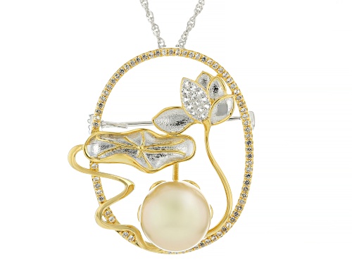 11mm Golden Cultured South Sea Pearl & Topaz 18k Gold & Rhodium Over Silver Pin/Pendant With Chain