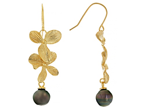 7mm Cultured Tahitian Pearl 18k Yellow Gold over Sterling Silver Earrings